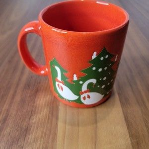 Christmas Tree & White Geese Red Bows Coffee Mug Cup West Germany Waechtersbach